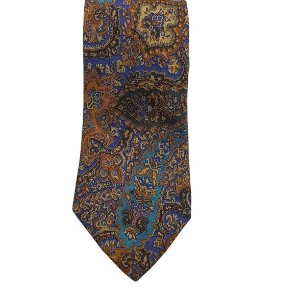 Vintage Gucci Paisley Silk Tie Made In Italy Brown Blue 1980s Designer - Picture 7 of 10